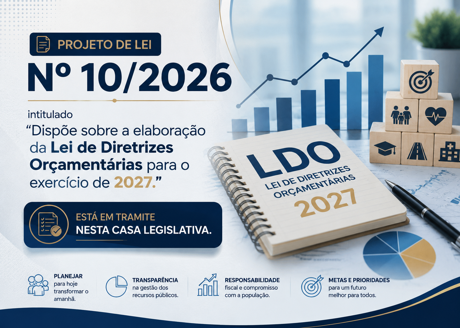 Câmara informa início da tramitação da LDO na Casa Legislativa.